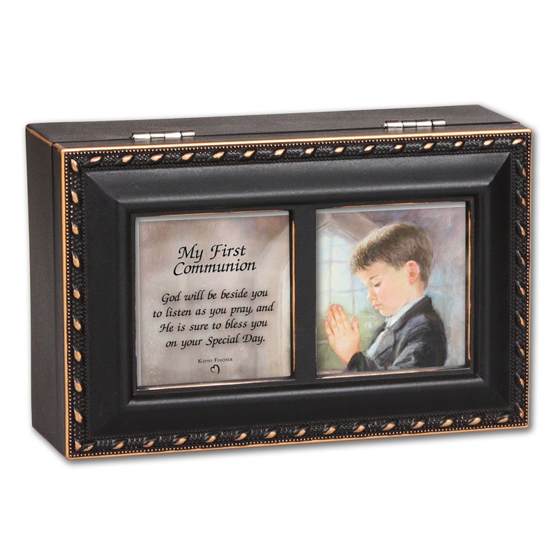 Cottage Garden First Communion God Beside You Matte Black Jewelry Music Box Plays Handel's Hallelujah - Image 3
